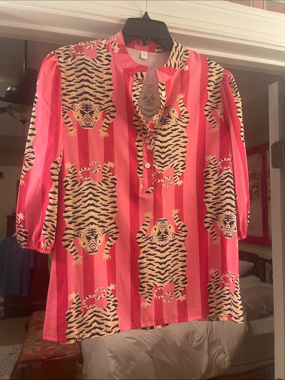 Pink Tiger-Print Tunic Top